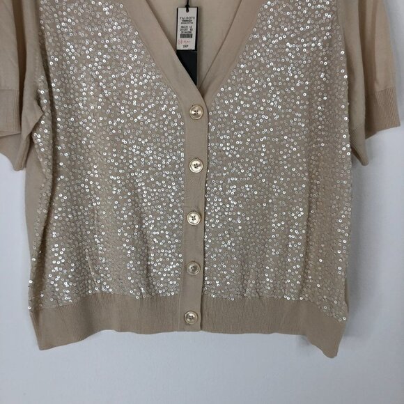 Talbots Women Cream Sequin Button Up Short Sleeve V-Neck Cardigan Size 2XP NWT - Picture 5 of 10